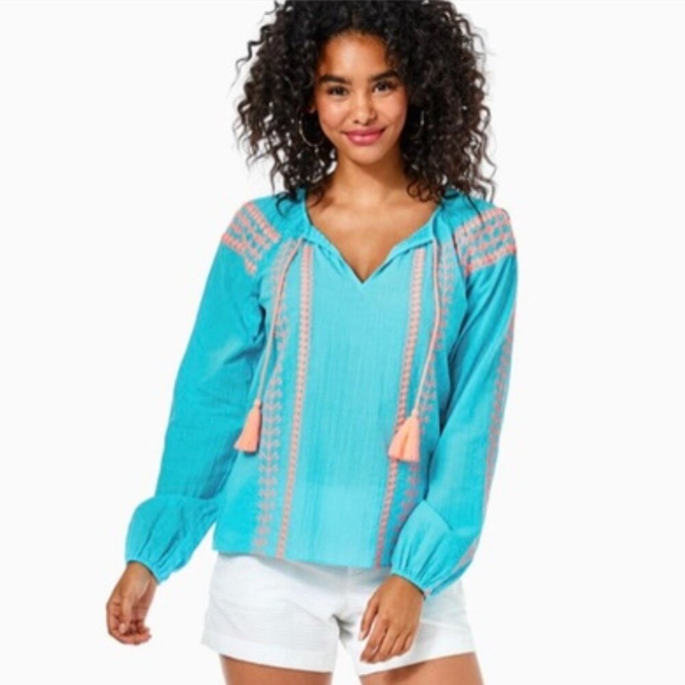 NWT Lilly Pulitzer Bermuda Blu Lara Top, Size Medium $100 (*Originally $148)